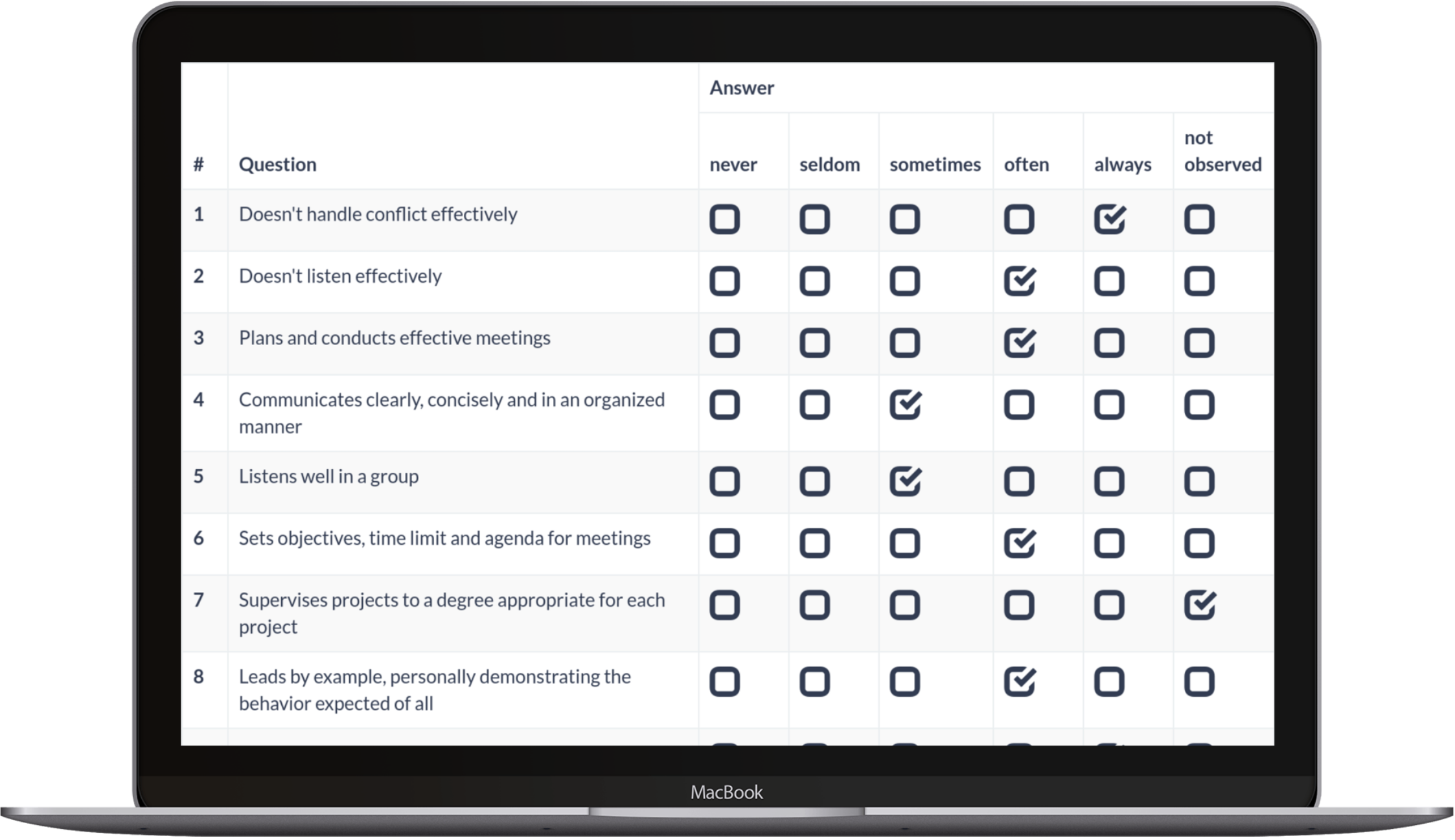 Massessor - 360 feedback tool - questionnaire